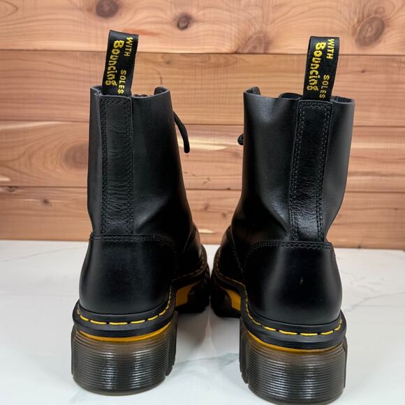 Dr. Martens Audrick Boot Black Leather Yellow Stitch Platform Women's size 8 - Picture 5 of 16